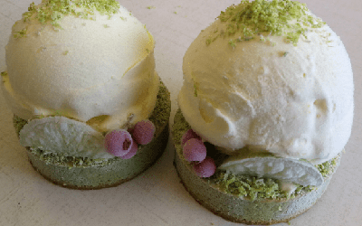 Matcha Tart with Biscotto-Lemon Ice Cream